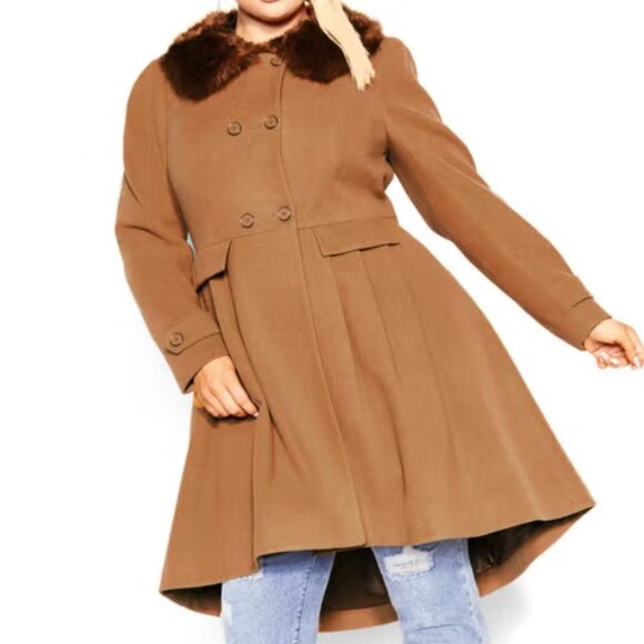 City Chic S/Size 16  A-Line Peacoat with Faux Fur Collar, NEW - Picture 1 of 8
